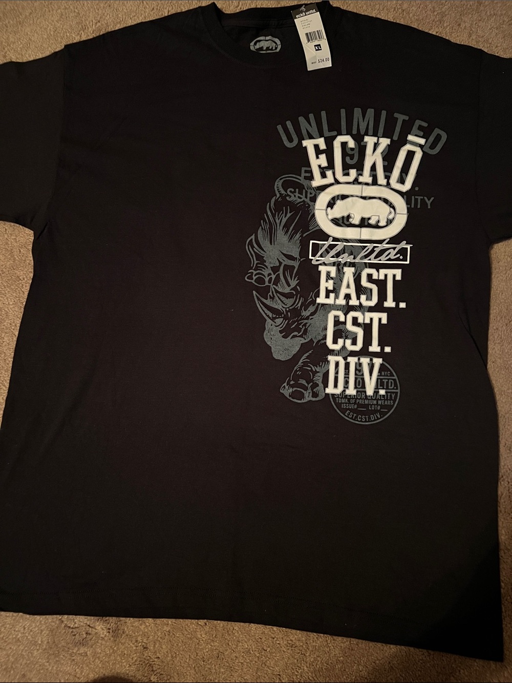 Ecko Unlimited Black Short Sleeve Graphic Tee with White & Gray Print